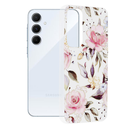 Tok Samsung Galaxy A55 5G A556-hoz, Techsuit, Márvány, Fehér