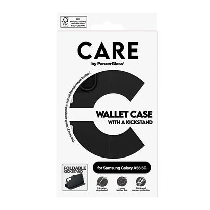 Tok Samsung Galaxy A56 A566-hoz, PanzerGlass, Care Feature Kickstand Wallet, Fekete