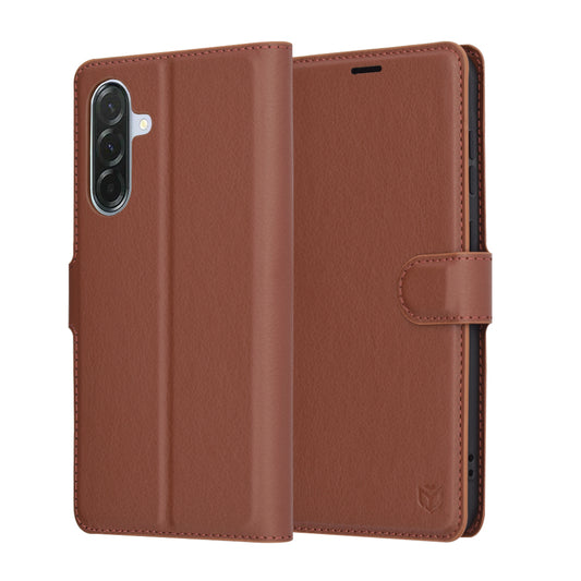 Tok Samsung Galaxy A56 A566-hez, Techsuit, bőr folio, barna