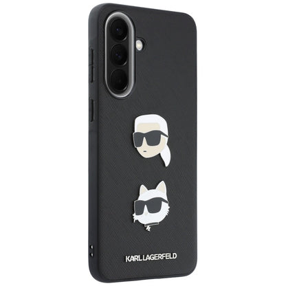 Tok Samsung Galaxy A57 5G-hez, Karl Lagerfeld, Grained Karl & Choupette fejjel díszített kitűzők és logó, fekete