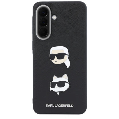 Tok Samsung Galaxy A57 5G-hez, Karl Lagerfeld, Grained Karl & Choupette fejjel díszített kitűzők és logó, fekete