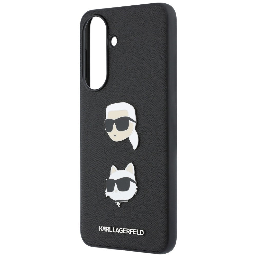 Tok Samsung Galaxy A57 5G-hez, Karl Lagerfeld, Grained Karl & Choupette fejjel díszített kitűzők és logó, fekete