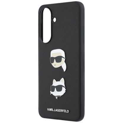 Tok Samsung Galaxy A57 5G-hez, Karl Lagerfeld, Grained Karl & Choupette fejjel díszített kitűzők és logó, fekete
