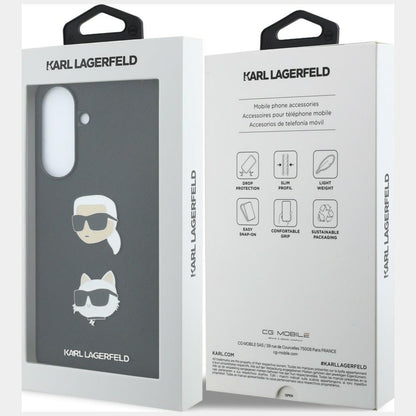 Tok Samsung Galaxy A57 5G-hez, Karl Lagerfeld, Grained Karl & Choupette fejjel díszített kitűzők és logó, fekete