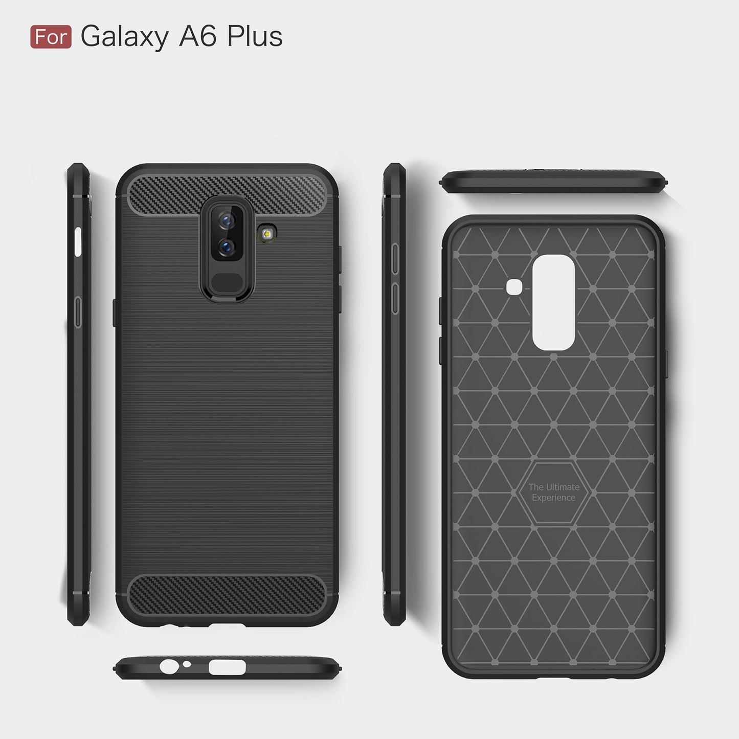Tok Samsung Galaxy A6 Plus (2018) A605-hoz, Techsuit, karbon, fekete