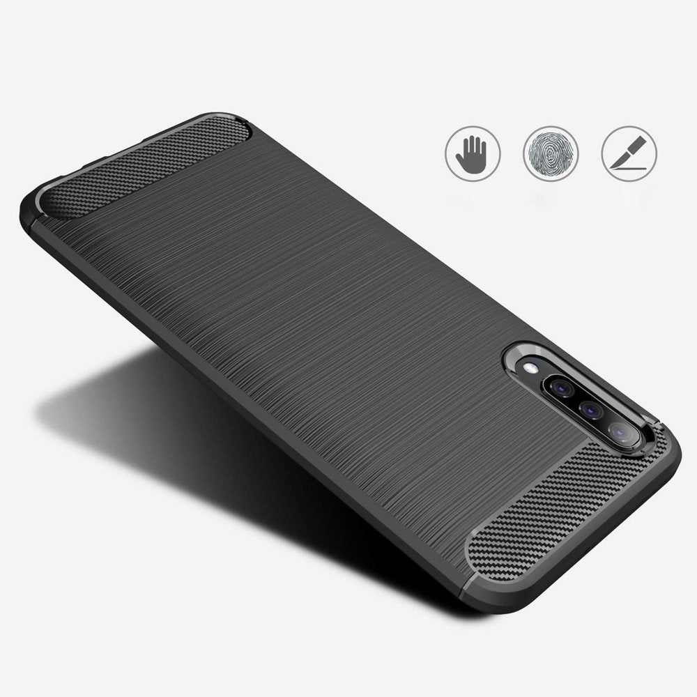 Tok Samsung Galaxy A70s A707 / A70 A705-hoz, Techsuit, karbon, fekete