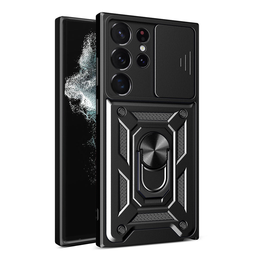 Tok Samsung Galaxy S22 Ultra 5G S908-hoz, Techsuit, CamShield, Fekete