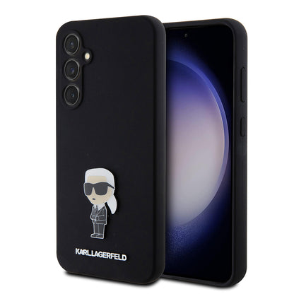 Tok Samsung Galaxy S23 FE S711-hez, Karl Lagerfeld, Silicone Ikonik Karl Metal, Fekete