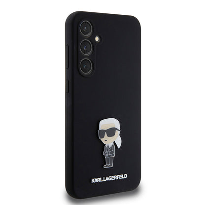 Tok Samsung Galaxy S23 FE S711-hez, Karl Lagerfeld, Silicone Ikonik Karl Metal, Fekete