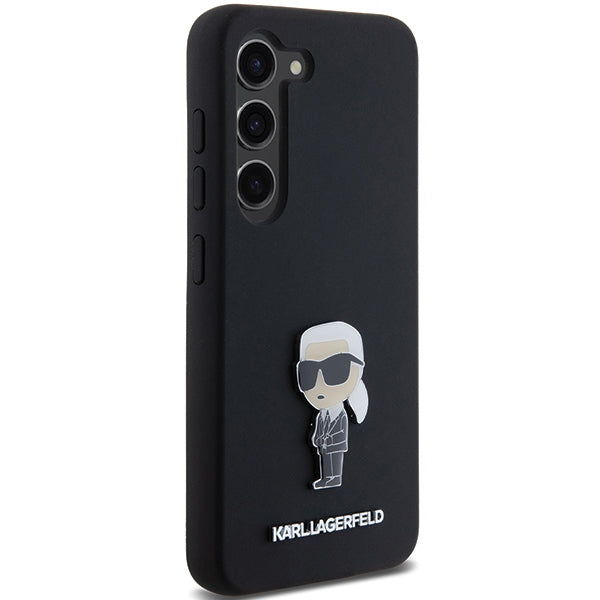 Tok Samsung Galaxy S23+ S916-hoz, Karl Lagerfeld, Silicone Ikonik Karl Metal, Fekete
