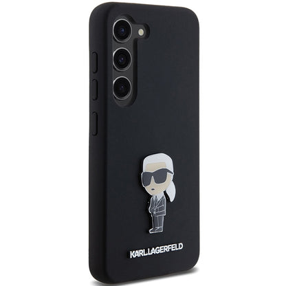 Tok Samsung Galaxy S23+ S916-hoz, Karl Lagerfeld, Silicone Ikonik Karl Metal, Fekete
