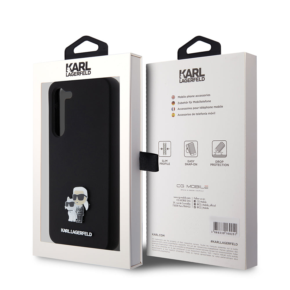 Tok Samsung Galaxy S23+ S916-hoz, Karl Lagerfeld, Karl & Choupette Metal szilikon, Fekete