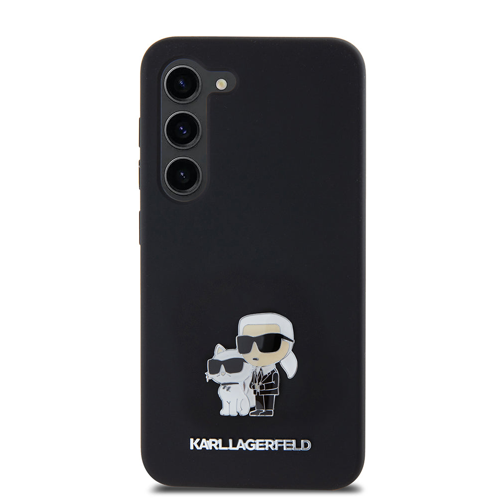 Tok Samsung Galaxy S23 S911-hez, Karl Lagerfeld, Karl & Choupette Metal szilikon, Fekete