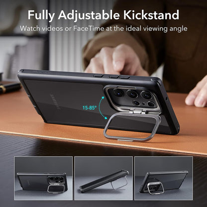 Tok Samsung Galaxy S23 Ultra S918-hoz, ESR, Shock Armor Kickstand, Átlátszó Fekete