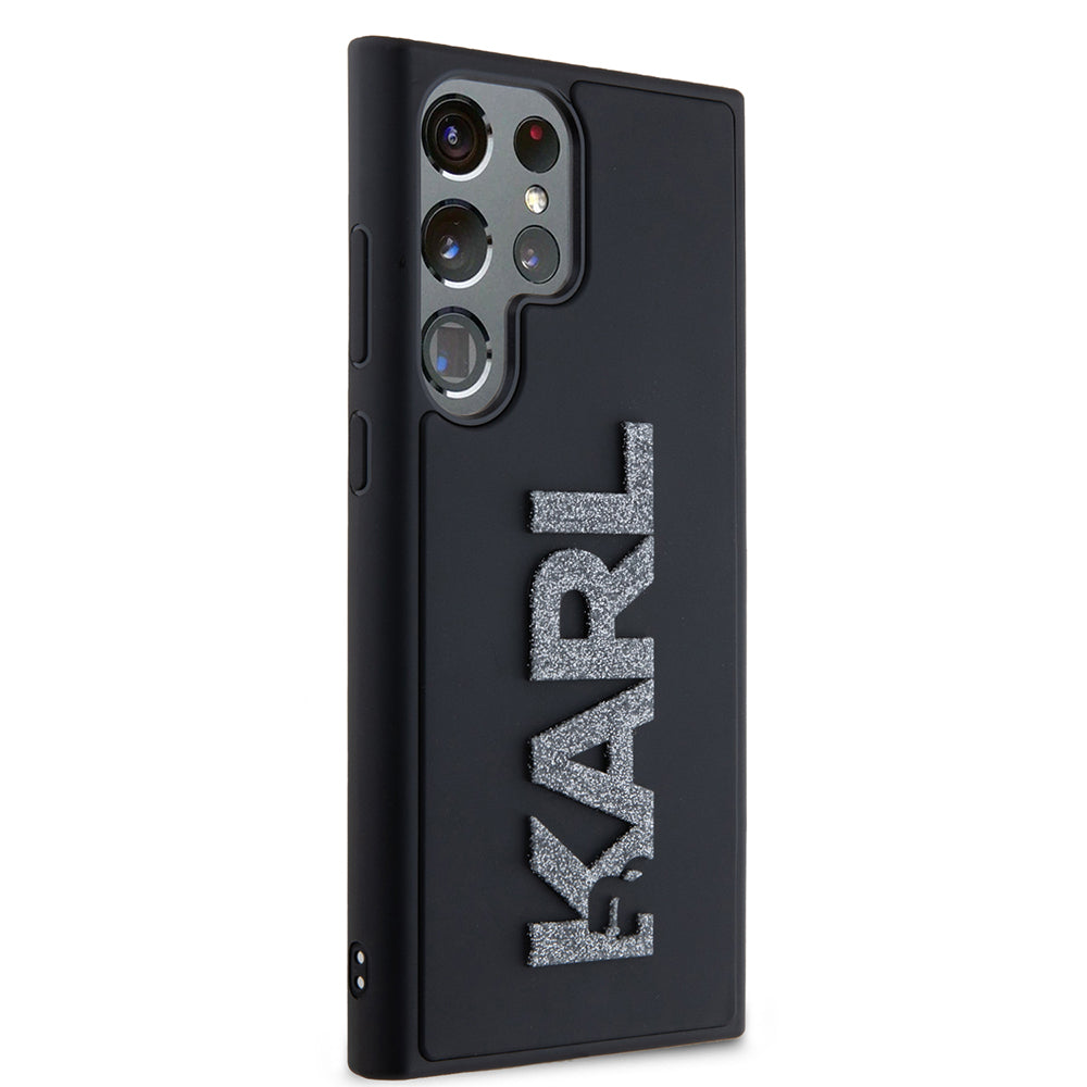 Tok Samsung Galaxy S23 Ultra S918-hoz, Karl Lagerfeld, 3D Rubber Glitter Logo, Fekete