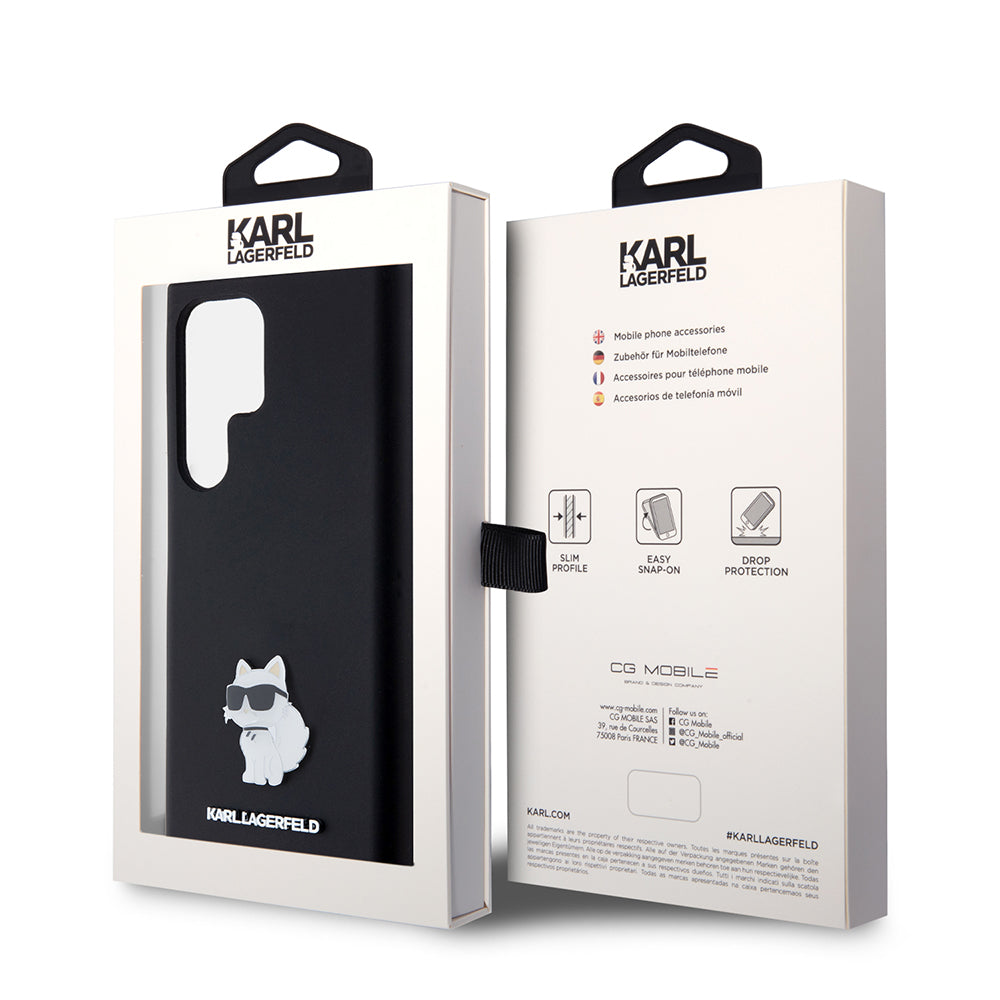 Tok Samsung Galaxy S23 Ultra S918-hoz, Karl Lagerfeld, Choupette szilikon, Fekete