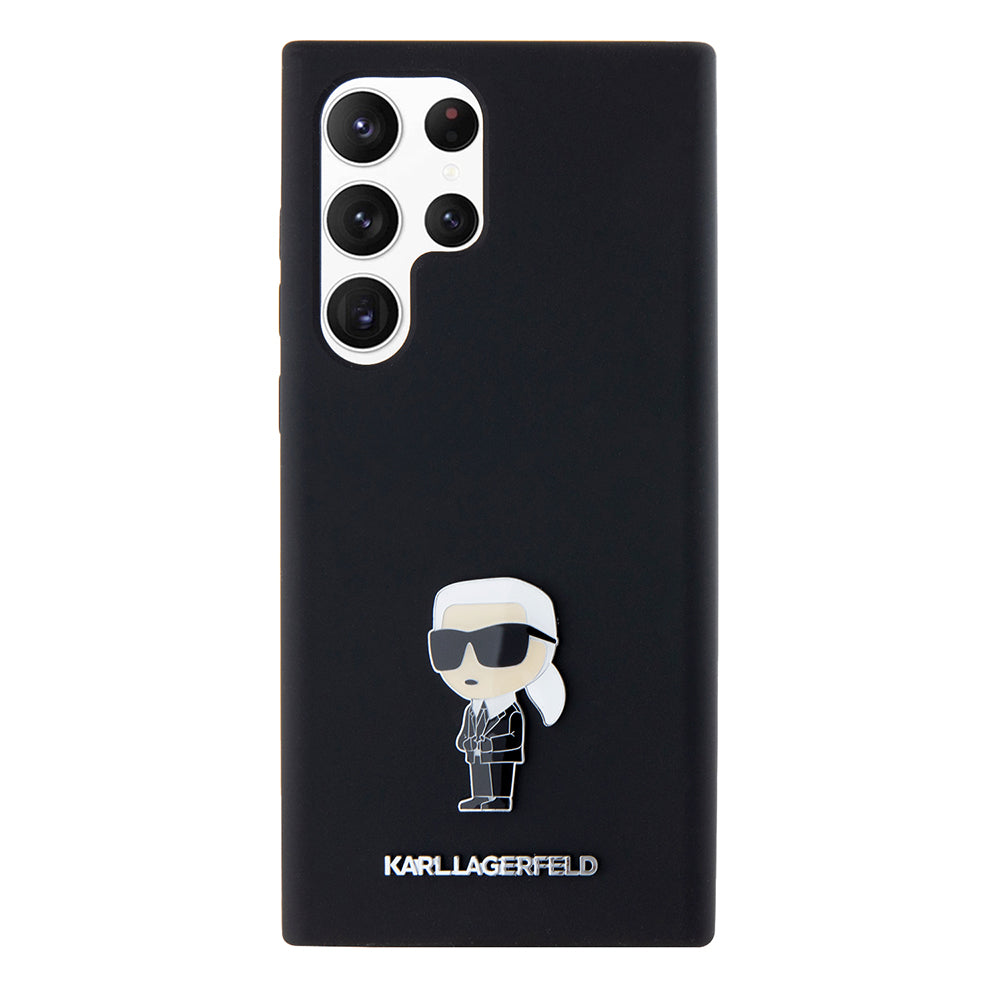 Tok Samsung Galaxy S23 Ultra S918-hoz, Karl Lagerfeld, Silicone Ikonik Karl Metal, Fekete