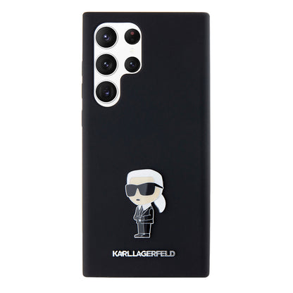 Tok Samsung Galaxy S23 Ultra S918-hoz, Karl Lagerfeld, Silicone Ikonik Karl Metal, Fekete