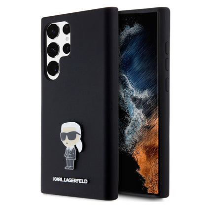 Tok Samsung Galaxy S23 Ultra S918-hoz, Karl Lagerfeld, Silicone Ikonik Karl Metal, Fekete