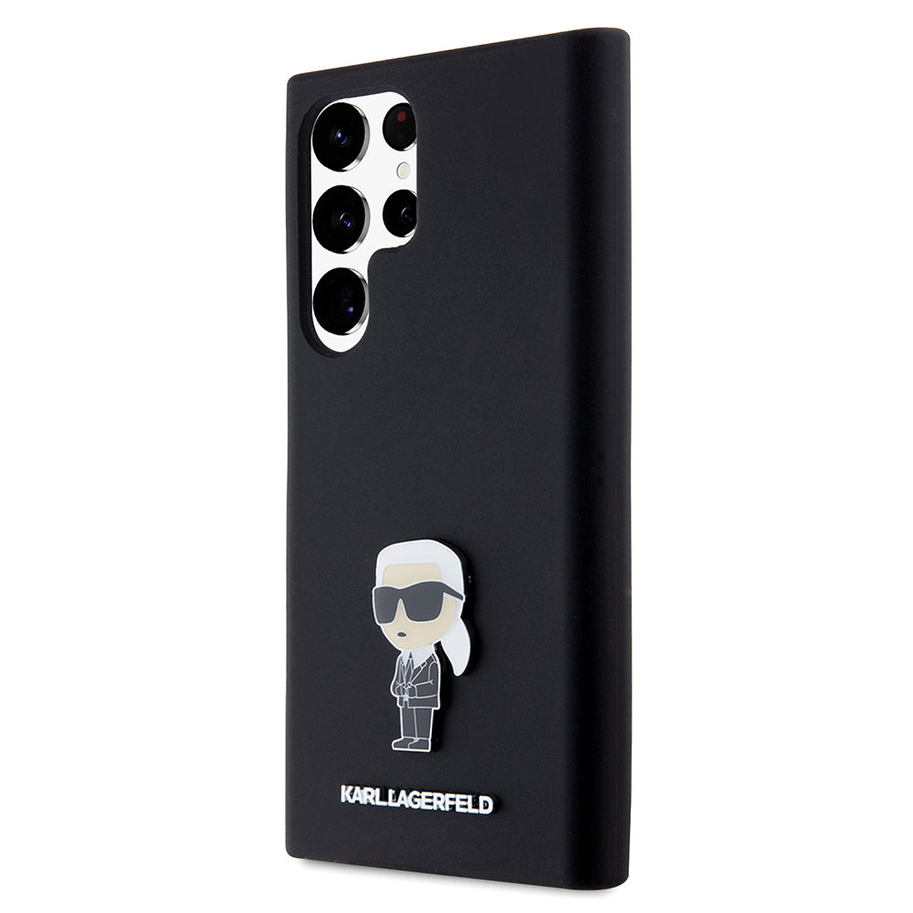 Tok Samsung Galaxy S23 Ultra S918-hoz, Karl Lagerfeld, Silicone Ikonik Karl Metal, Fekete