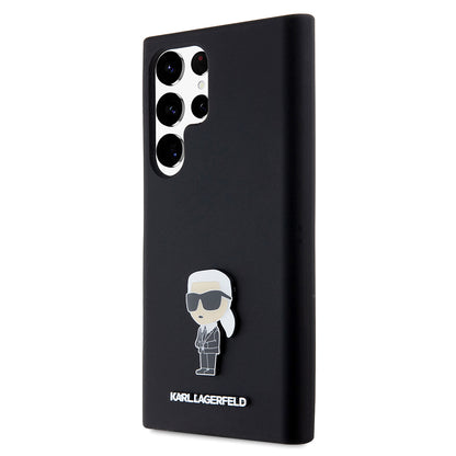 Tok Samsung Galaxy S23 Ultra S918-hoz, Karl Lagerfeld, Silicone Ikonik Karl Metal, Fekete