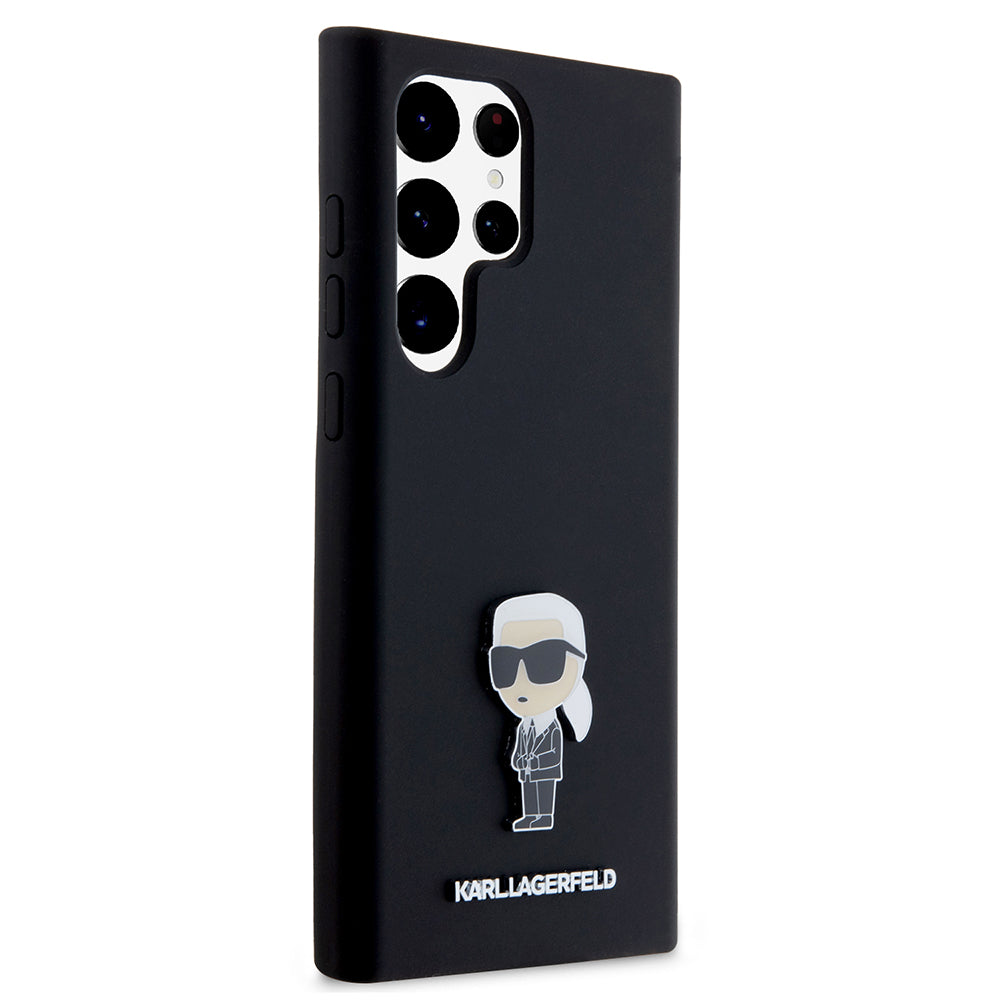 Tok Samsung Galaxy S23 Ultra S918-hoz, Karl Lagerfeld, Silicone Ikonik Karl Metal, Fekete