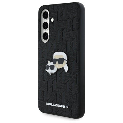 Case for Samsung Galaxy S24 FE S721, Karl Lagerfeld, Monogram Karl & Choupette's Heads, Black
