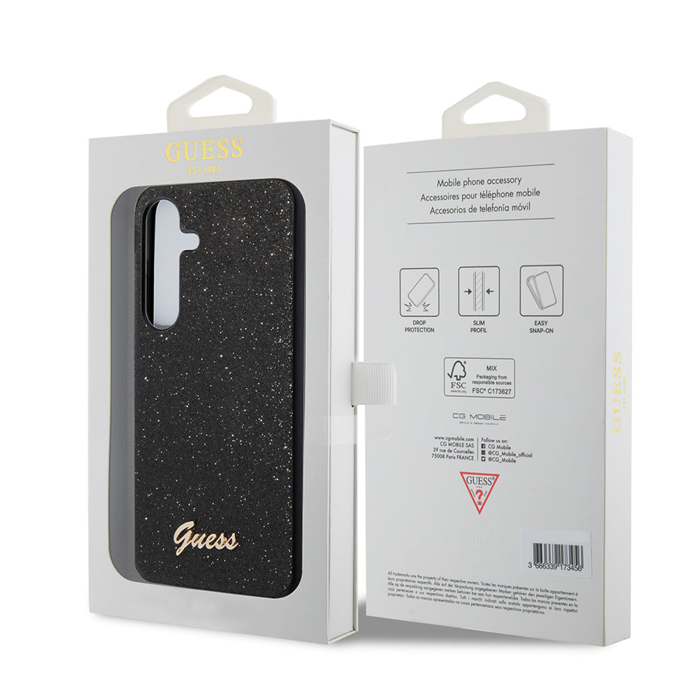 Tok Samsung Galaxy S24+ S926-hoz, Guess, Glitter Script, Fekete