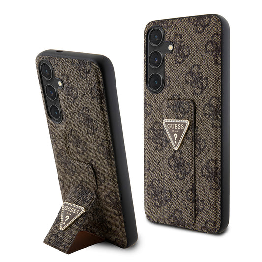 Tok Samsung Galaxy S24+ S926-hoz, Guess, Grip Stand 4G Triangle Strass, Barna