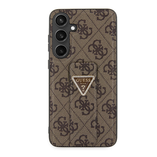 Tok Samsung Galaxy S24+ S926-hoz, Guess, Grip Stand 4G Triangle Strass, Barna