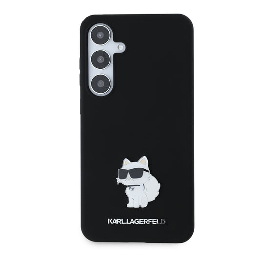 Tok Samsung Galaxy S24+ S926-hoz, Karl Lagerfeld, Silicone Choupette Metal, Fekete