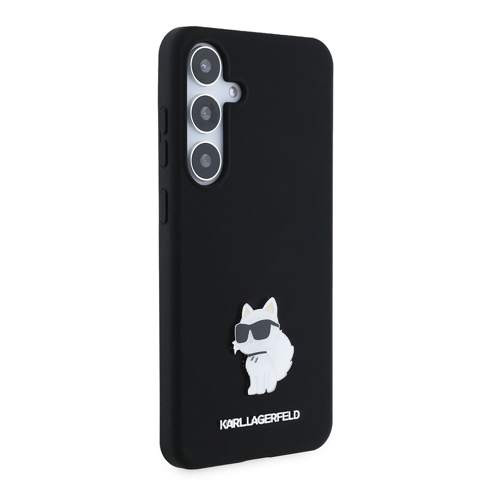 Tok Samsung Galaxy S24+ S926-hoz, Karl Lagerfeld, Silicone Choupette Metal, Fekete
