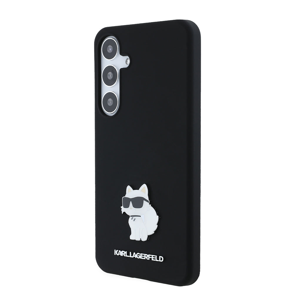 Tok Samsung Galaxy S24+ S926-hoz, Karl Lagerfeld, Silicone Choupette Metal, Fekete