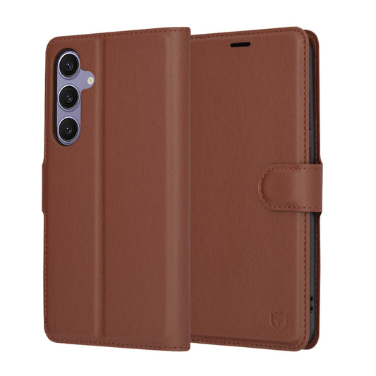 Tok Samsung Galaxy S24+ S926-hez, Techsuit, bőr folio, barna