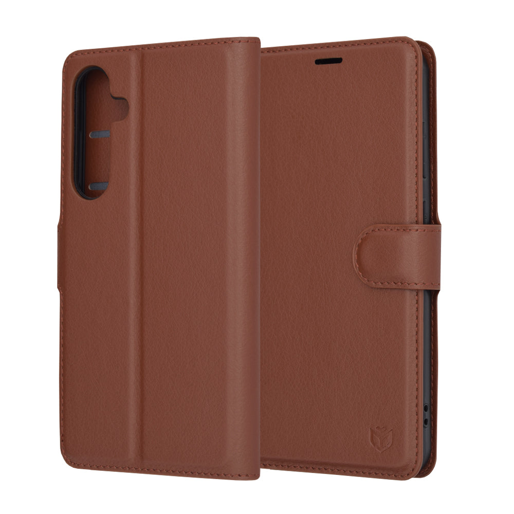 Tok Samsung Galaxy S24+ S926-hez, Techsuit, bőr folio, barna