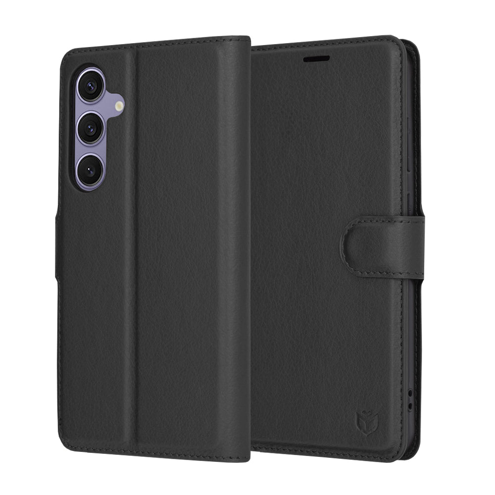 Tok Samsung Galaxy S24+ S926-hoz, Techsuit, bőr folio, fekete