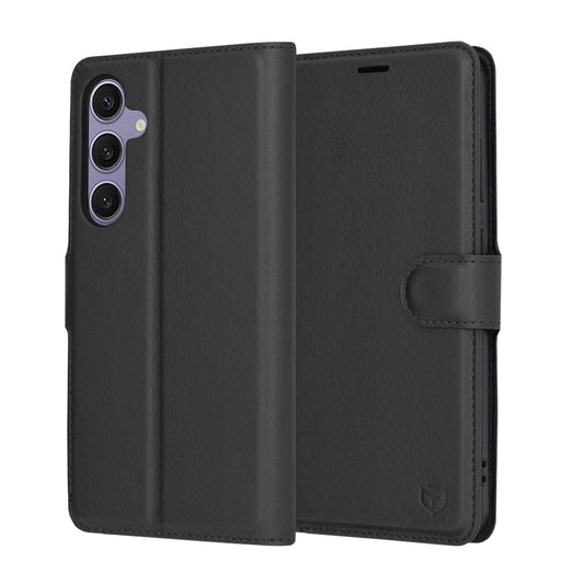 Tok Samsung Galaxy S24+ S926-hoz, Techsuit, bőr folio, fekete
