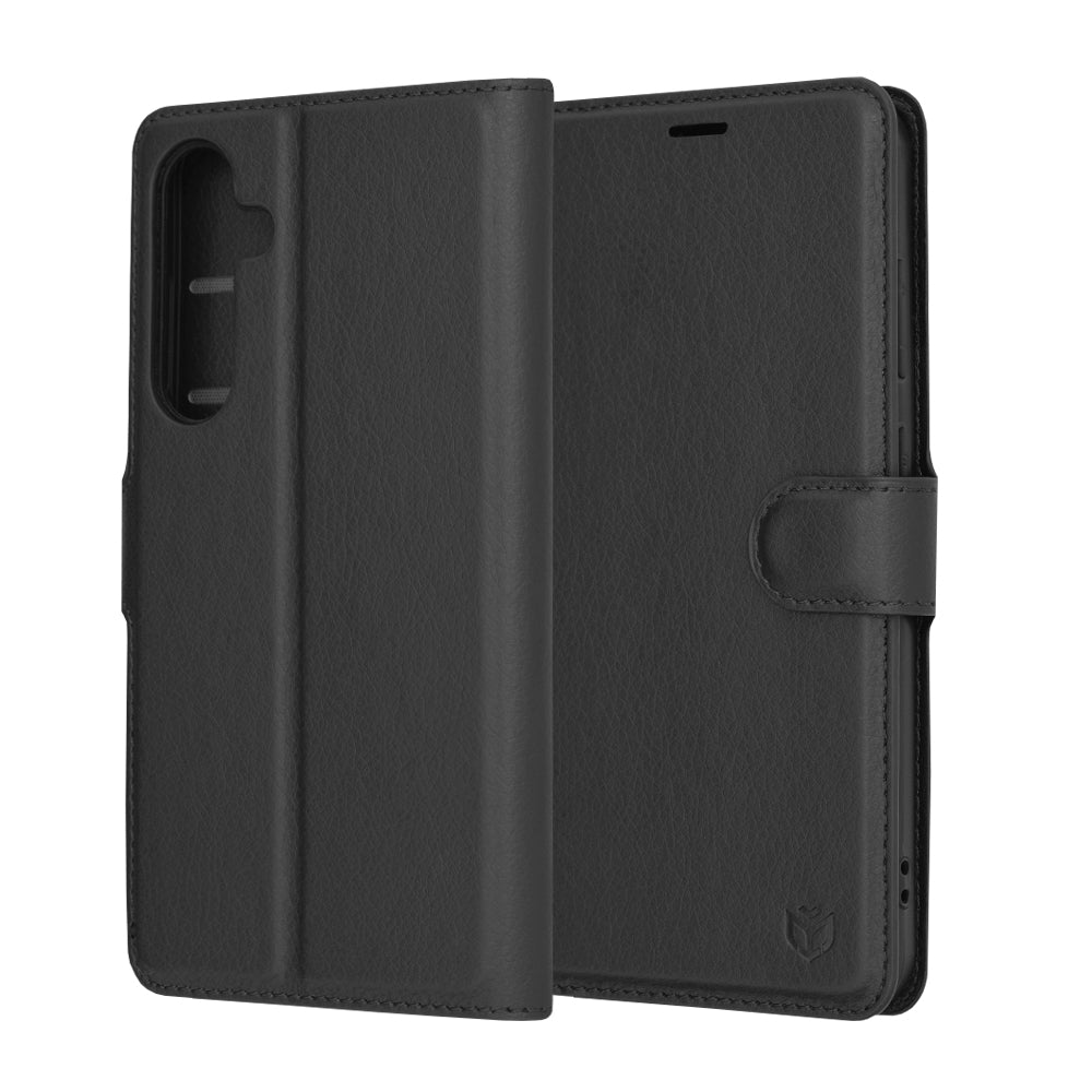 Tok Samsung Galaxy S24+ S926-hoz, Techsuit, bőr folio, fekete