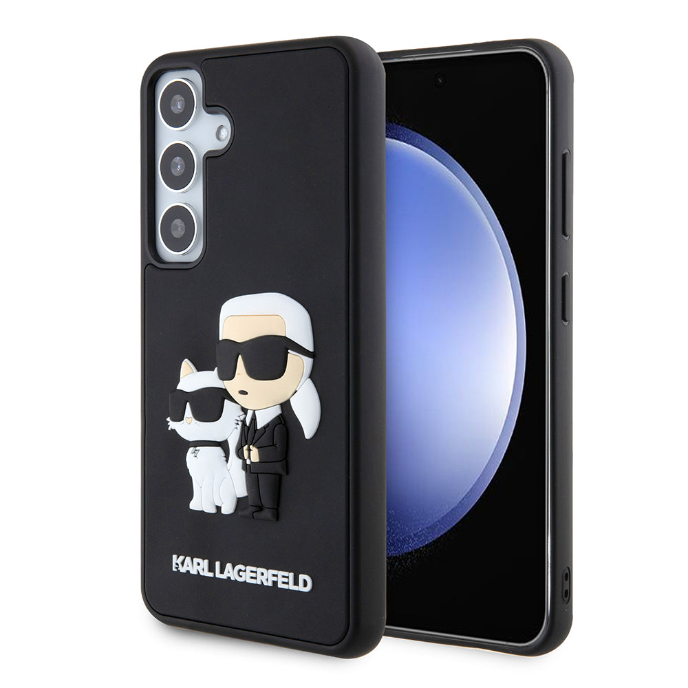 Tok Samsung Galaxy S24 S921-hez, Karl Lagerfeld, 3D Rubber Karl & Choupette, Fekete