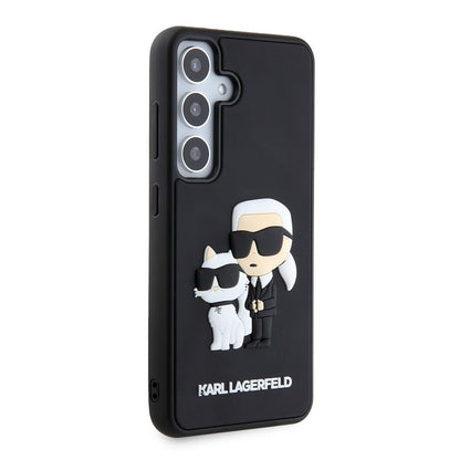 Tok Samsung Galaxy S24 S921-hez, Karl Lagerfeld, 3D Rubber Karl & Choupette, Fekete