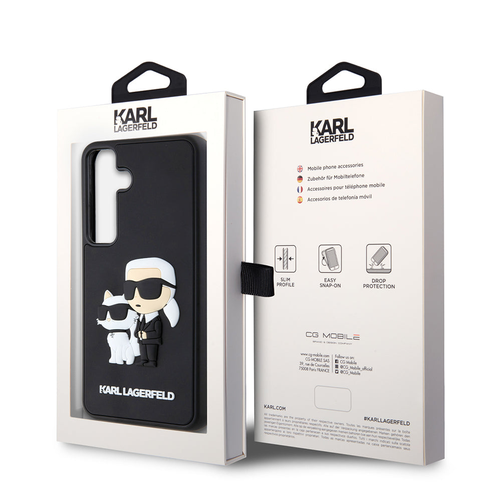 Tok Samsung Galaxy S24 S921-hez, Karl Lagerfeld, 3D Rubber Karl & Choupette, Fekete