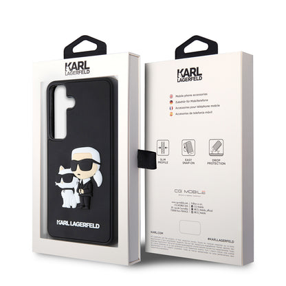 Tok Samsung Galaxy S24 S921-hez, Karl Lagerfeld, 3D Rubber Karl & Choupette, Fekete