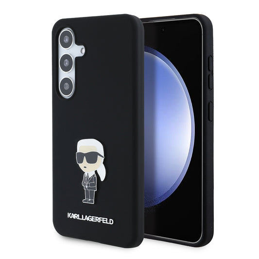 Tok Samsung Galaxy S24 S921-hez, Karl Lagerfeld, Silicone Ikonik Karl Metal, Fekete