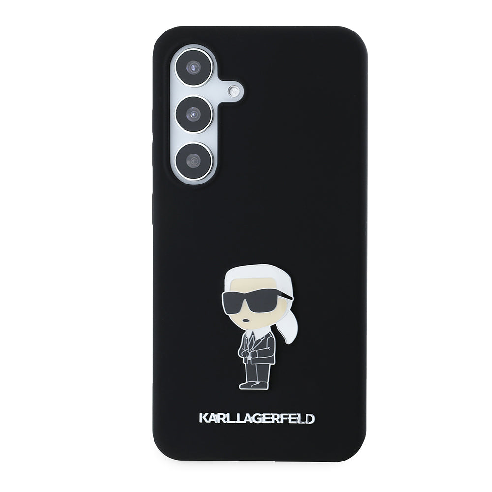 Tok Samsung Galaxy S24 S921-hez, Karl Lagerfeld, Silicone Ikonik Karl Metal, Fekete