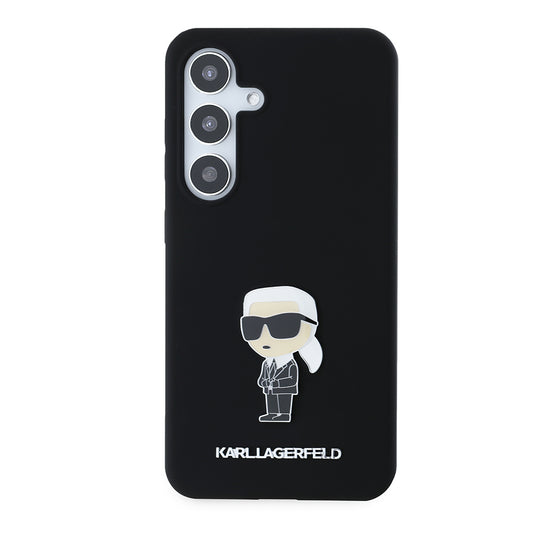 Tok Samsung Galaxy S24 S921-hez, Karl Lagerfeld, Silicone Ikonik Karl Metal, Fekete