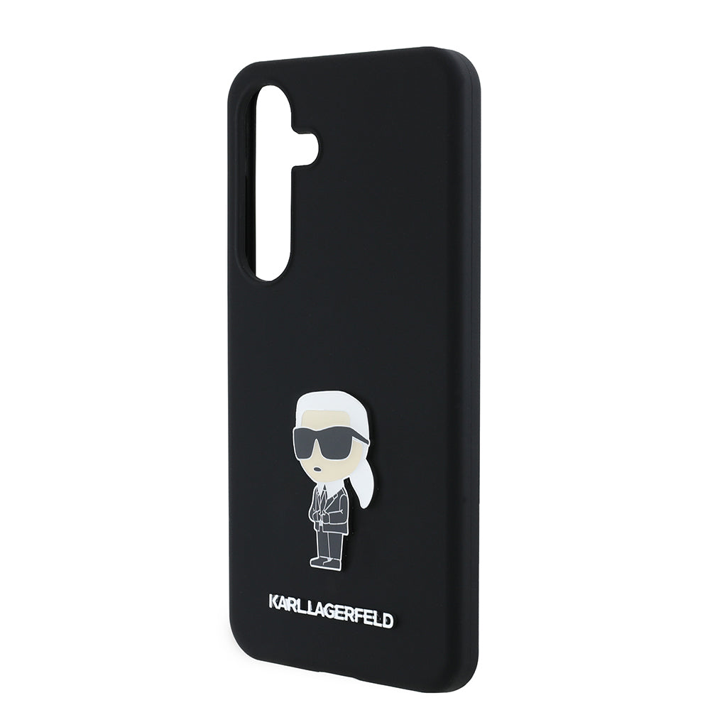 Tok Samsung Galaxy S24 S921-hez, Karl Lagerfeld, Silicone Ikonik Karl Metal, Fekete