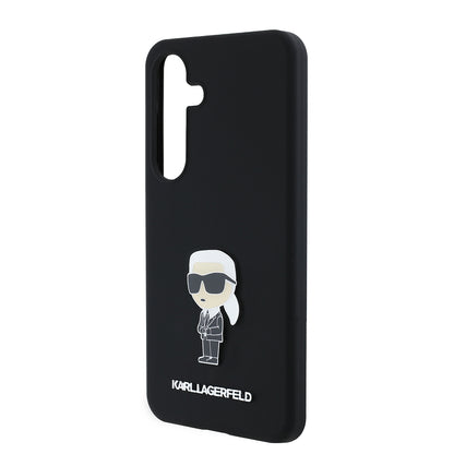 Tok Samsung Galaxy S24 S921-hez, Karl Lagerfeld, Silicone Ikonik Karl Metal, Fekete