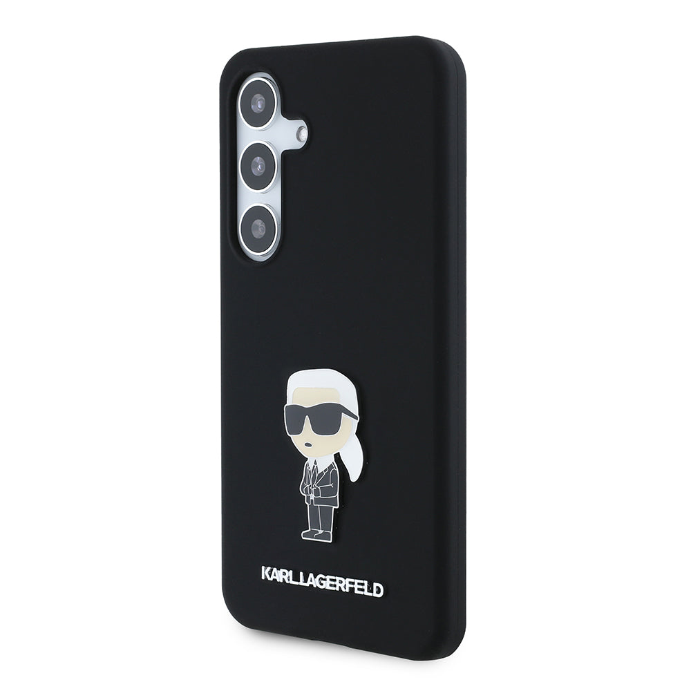 Tok Samsung Galaxy S24 S921-hez, Karl Lagerfeld, Silicone Ikonik Karl Metal, Fekete