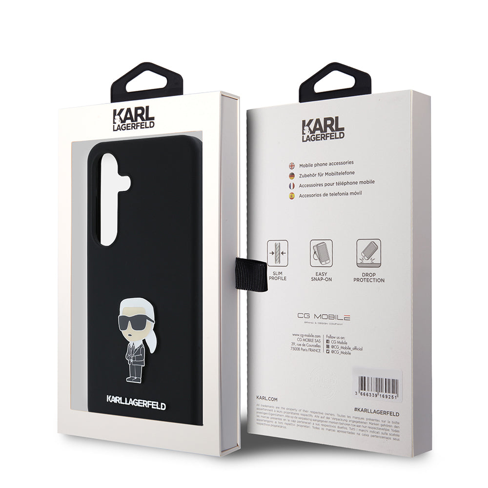 Tok Samsung Galaxy S24 S921-hez, Karl Lagerfeld, Silicone Ikonik Karl Metal, Fekete