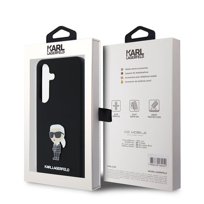 Tok Samsung Galaxy S24 S921-hez, Karl Lagerfeld, Silicone Ikonik Karl Metal, Fekete